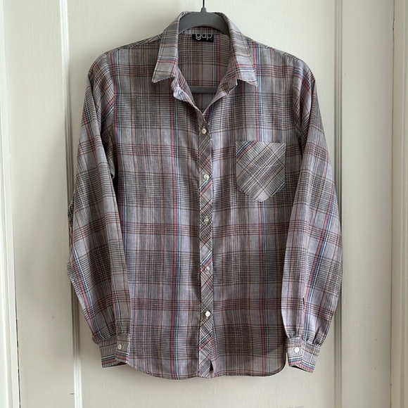 Vintage 70s 80s GAP Pastel Plaid Lightweight Button Down Blouse Top Shirt - Picture 8 of 13